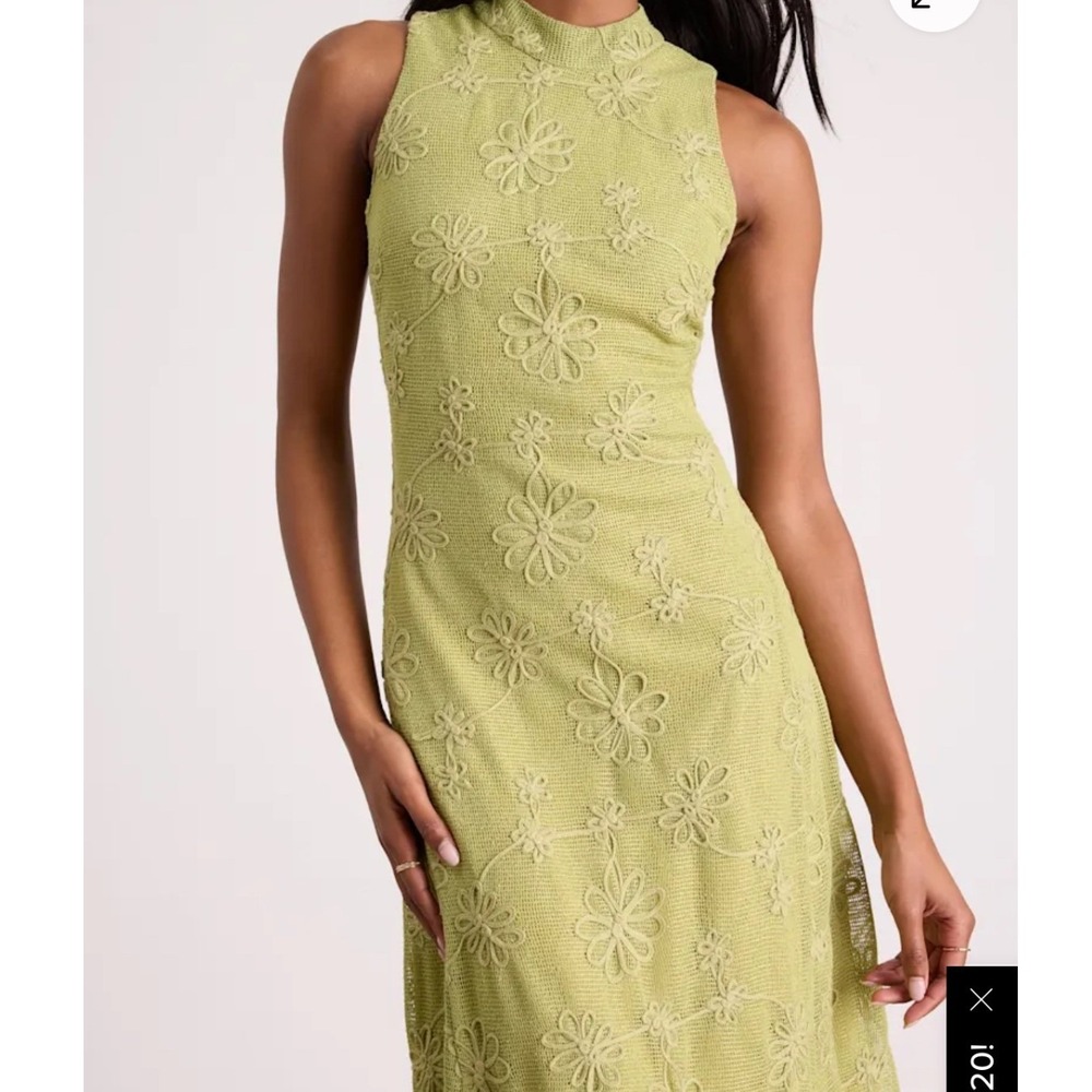 Lulu's Danalee Lime Green Embroidered MIdid Dress sz LG NWT - Picture 10 of 12